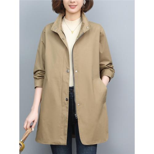 立領風衣女2025秋裝中年媽媽減齡純棉外套大碼遮肚顯瘦闊太太衣服