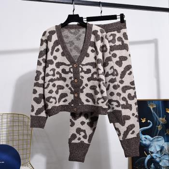 歐洲站時尚洋氣豹紋休閑運動套裝