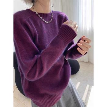 溫柔紫色寬松顯瘦羊絨針織衫毛衣
