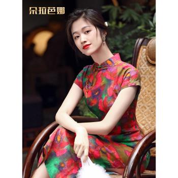 朵拉芭娜中國風薴麻印花日常旗袍