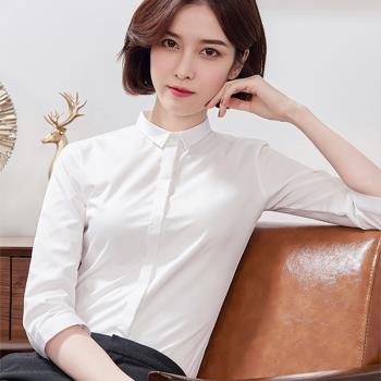 小方領韓版修身七分袖上班白襯衫