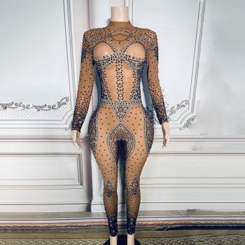 novance brown mesh sexy see through plus size women jumpsuit