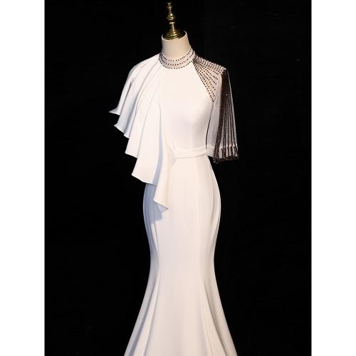 白色晚禮服女2025新款氣質絕美輕奢小眾高端宴會年會魚尾裙高級感