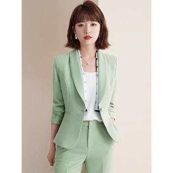 綠色西裝外套女小個子春秋新款時尚氣質高階感職業西服套裝工作服