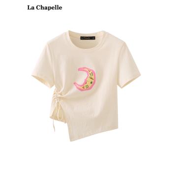 拉夏貝爾印花短袖設計感T恤抽繩