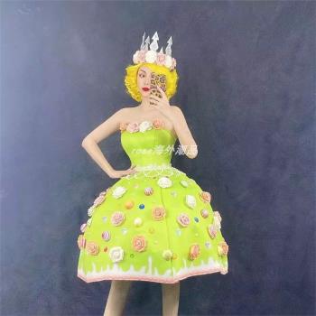 綠色童話玫瑰幻覺舞會禮服女孩派對公主嘉年華游行服裝