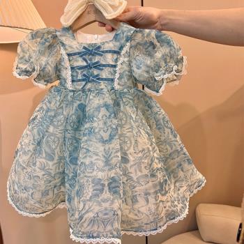 女小童夏裝蘿莉蕾絲小禮服2023新款1歲網紅2薄款3時尚4洋氣公主裙