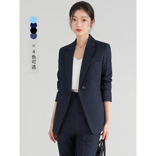 藏青色西裝套裝女春秋通勤面試職業正裝墊肩西服職業裝高級感工裝