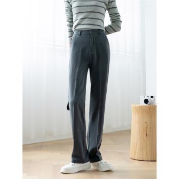 韓版高腰顯瘦寬松灰色西裝闊腿褲