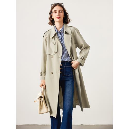 法曼萱淺綠色風衣外套女小個子2024春季新款法式氣質設計收腰上衣