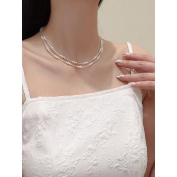 雙層珍珠項鏈輕奢小眾高級感串珠頸鏈女氣質鎖骨鏈法式簡約短款