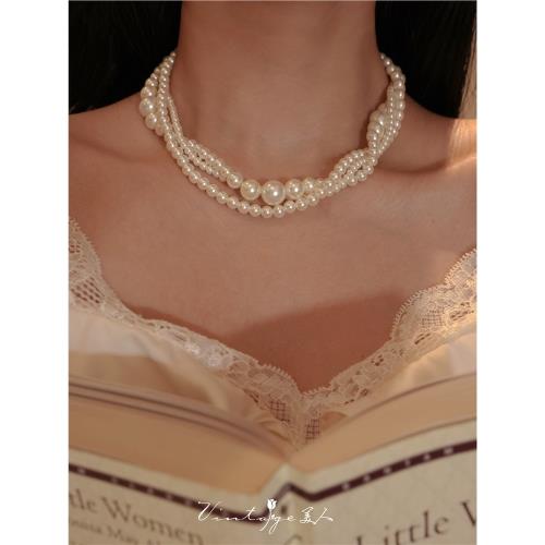 「愛德華」維多利亞法式復古宮廷中世紀高級感多層珍珠項鏈鎖骨鏈