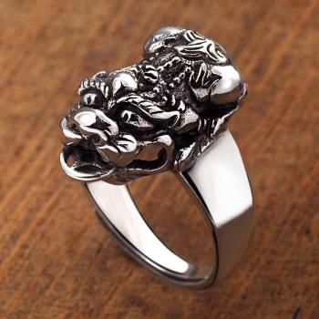 925純銀男士個性護身貔貅戒指