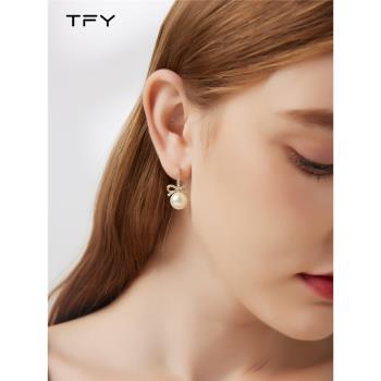 氣質珍珠耳環女2023新款爆款小眾設計耳扣輕奢高級感蝴蝶結耳飾