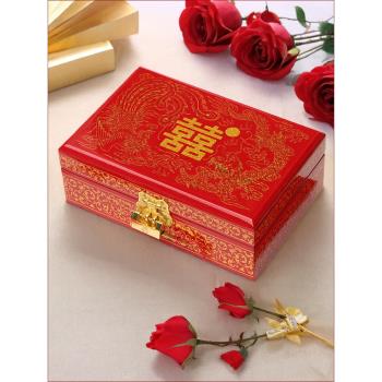 中式婚嫁三金新娘紅喜龍鳳首飾盒