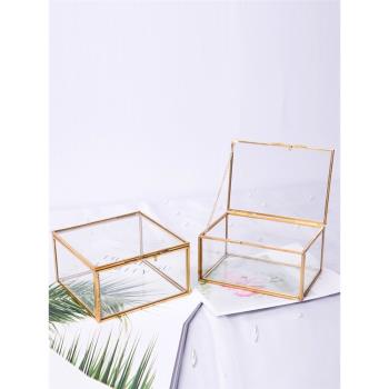 簡約復古透明玻璃首飾盒珠寶飾品收納盒永生花展示道具伴手禮盒