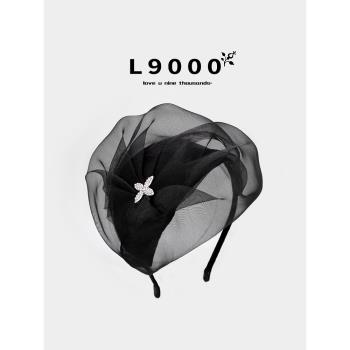 L9000/原創法式半帽發箍2023年新款輕盈網紗公主頭飾遮蓋白發頭箍
