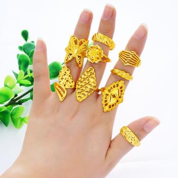 越南沙金鍍24K金戒指女款仿真黃金活口可調節久不掉色結婚食指戒