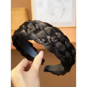 麻花辮假發發箍女2023新款寬邊魚骨辮編發頭箍發卡遮白發頭窟發捆
