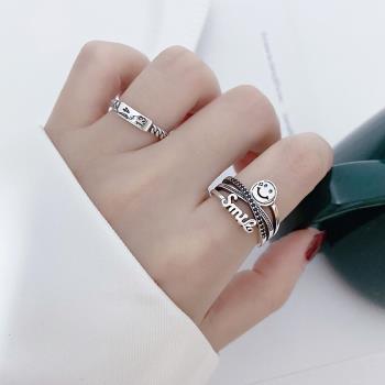 韓版微笑臉字母女個性嘻哈戒指