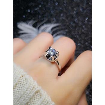 1克拉高四爪鋯石結婚禮模擬鉆石戒牛頭款指環網紅戒指女時尚個性