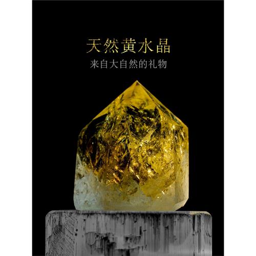 天然黃水晶六棱柱原石標本擺件水晶柱手把件礦物礦石家居桌面擺件|擺飾