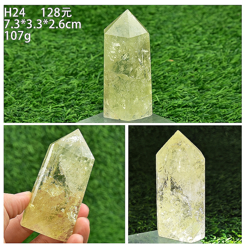 天然黃水晶六棱柱原石標本擺件水晶柱手把件礦物礦石家居桌面擺件|擺飾