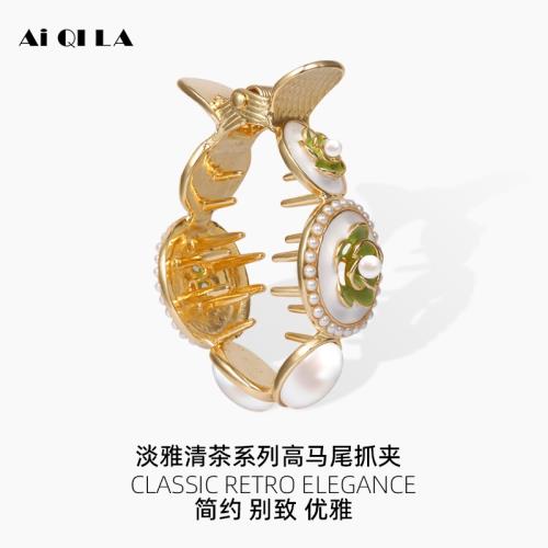 哎奇啦馬尾抓夾高級感金屬山茶花