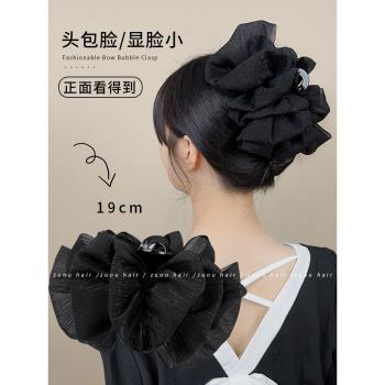 黑色泡泡抓夾2024新款發夾女後腦勺網紅同款蝴蝶結發飾鯊魚夾頭飾