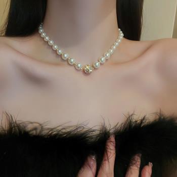 法式復古珍珠項鏈女輕奢小眾設計2023年新款潮爆款鎖骨鏈夸張頸鏈