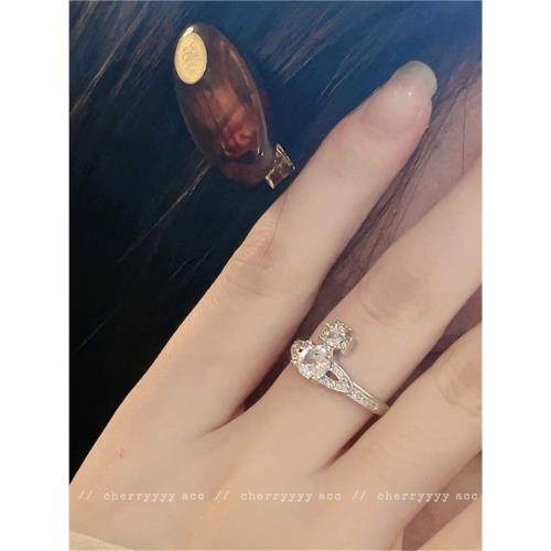 超閃~鑲鉆土星戒指女微鑲鋯石小眾設計高級感立體星球指環2024新