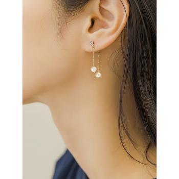 OSEWAYA簡約優雅鏈條珍珠環形耳釘小眾設計感氣質名媛耳飾耳環