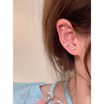 925純銀耳釘女養耳洞耳骨釘小眾設計感高級鋯石耳蝸釘耳環銀耳飾