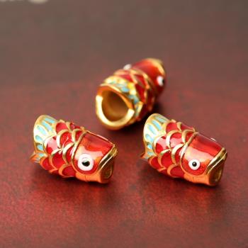 DIY紅魚景泰藍純銅鍍金轉運珠