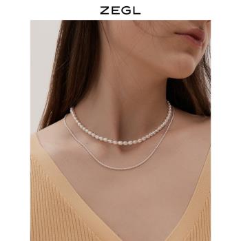 ZEGL項鏈女雙層疊戴夏季淡水珍珠