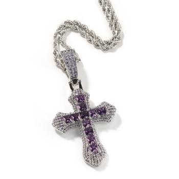 時尚十字架項鏈紫色嘻哈潮流鋯石