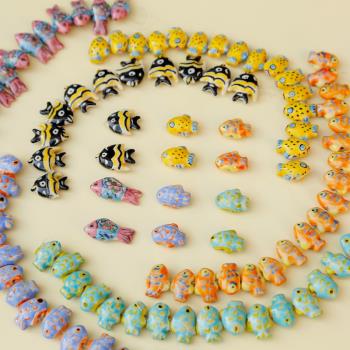 趣味手繪魚形陶瓷珠子合集ins風復古項鏈手鏈DIY配件耳環飾品材料