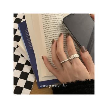 suzyacc kr小眾設計感齒輪光圈純銀戒指女時尚個性食指戒可調節