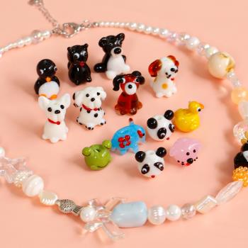 手工琉璃鴨子狗企鵝貓咪珠子玻璃動物散珠DIY串珠材料飾品配件