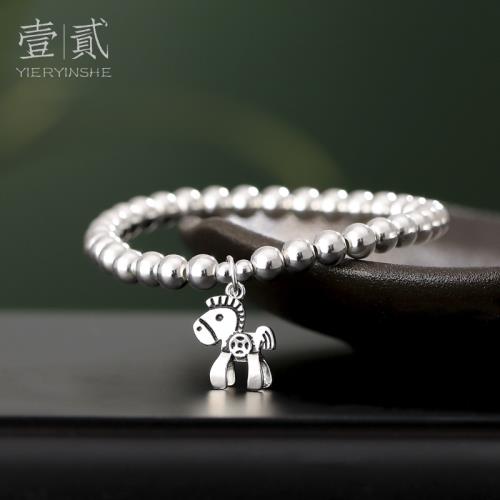 簡約款 生肖馬銀珠手鏈女 純銀手串十二生肖馬屬馬兒童男女款禮物