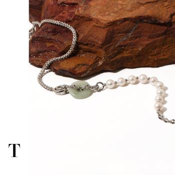 【限時福利】國風國潮天然石玉石拼接珍珠平安扣新中式鎖骨項鏈女