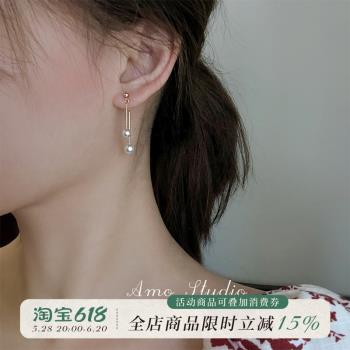 AMO後掛式女長款ins韓國珍珠耳環