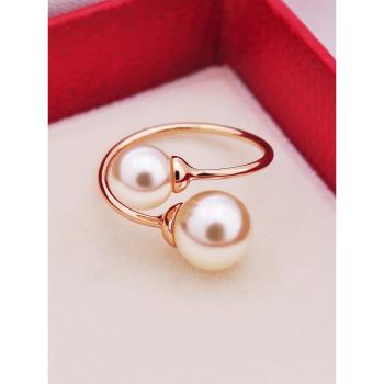 簡約仿珍珠食指戒指女小眾設計高級感冷淡風時尚個性胖手裝飾指環
