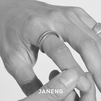 JANENG追岸 925純銀硫化雙環戒指 個性暗黑做舊男女通用中性指環