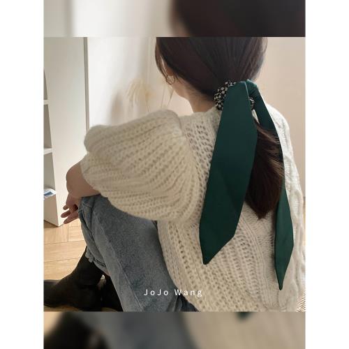 港風！愛麗斯綠蝴蝶結飄帶發夾女大腸圈發圈發飾頭飾新款發繩頭繩