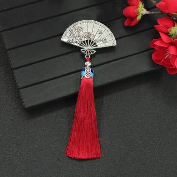 中國風流蘇古典旗袍壓襟扇子胸針