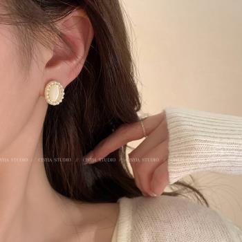 法式復古貓眼石珍珠耳環2023新款爆款洋氣小眾設計感高級耳釘耳飾