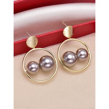 S925銀針耳環女人造珍珠氣質韓國網紅時尚大氣夸張耳墜耳飾配飾