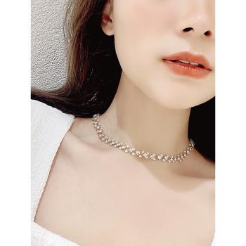 脖頸鏈女小眾設計感珍珠裝飾鎖骨項鏈遮疤痕2023年新款夏項圈飾品