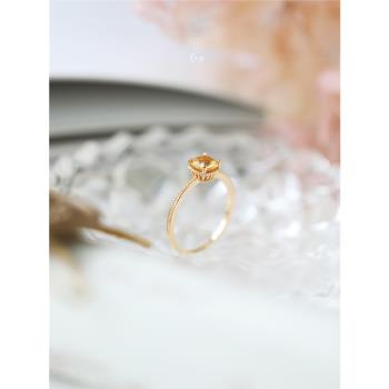 《海鹽檸檬》地中海風格 空氣感鏤空鑲嵌天然黃水晶925純銀戒指女